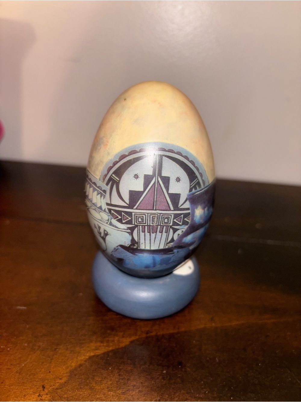 Vintage hand-painted Native American style pottery egg